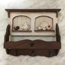 Petite étagère en bois avec déco cuisine et 3 crochets, style rustique, 1001 Patères