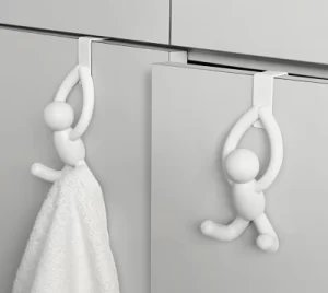 Set de 2 Porte torchon cuisine Umbra Buddy hooks blanc, à poser sur porte de placard, chez 1001 Patères
