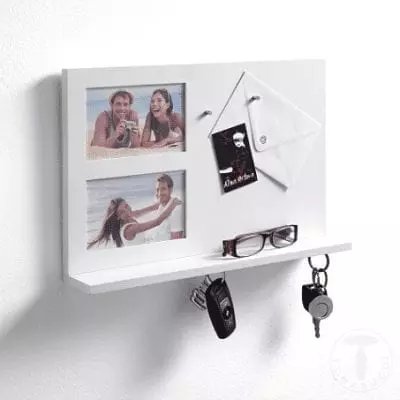 Image 1001 Patère Panneau memo avec etagere range cles blanc TOMASUCCI REMINDER dans le site N°1 de patère et porte-manteaux de france