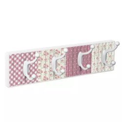 Patère en bois blanc patchworks rosés et 4 crochets blancs Nesu