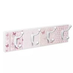 Patère bois blanc imprimé patchwork rose et blanc, 1001 Patères