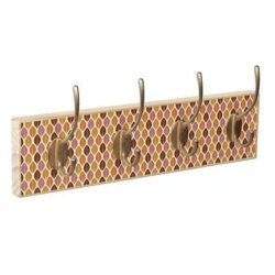 Porte manteau bois naturel 4 crochets métal doré 1001 Patères