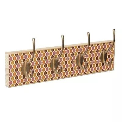 Porte manteau bois naturel 4 crochets métal doré 1001 Patères