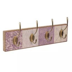 Patère bois hêtre et patchworks violets + 4 crochets dorés Nesu