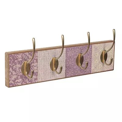 Patère bois hêtre et patchworks violets + 4 crochets dorés chez 1001 Patères