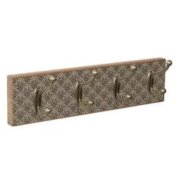Patere bois et métal vieillis 4 crochets cantonnière Nesu