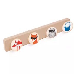 Porte manteau chambre enfant beige et 4 boutons animaux illustrés chez 1001 Patères