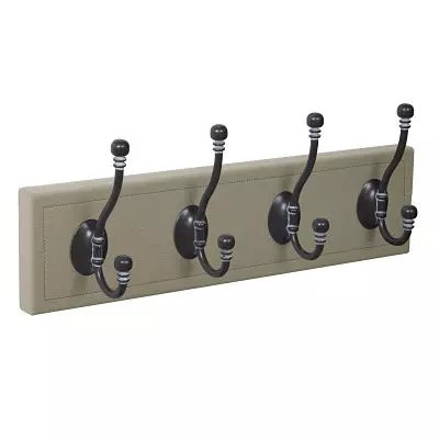 Porte manteaux en cuir gris vert et ses 4 crochets doubles noir vieilli chez 1001 Patères