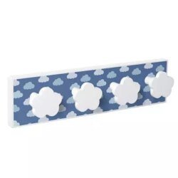 Porte manteau bois blanc bleu et nuages blancs, 1001 Patères