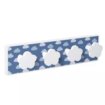 Porte manteau bois blanc bleu et nuages blancs, 1001 Patères