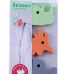 Set de trois patères animaux colorés: rhinocéros, coq et éléphant chez 1001 Patères