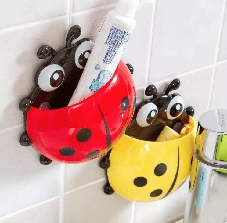 Porte brosse a dents cocinelle jaune et rouge