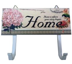 Patère double HOME fleurie en bois
